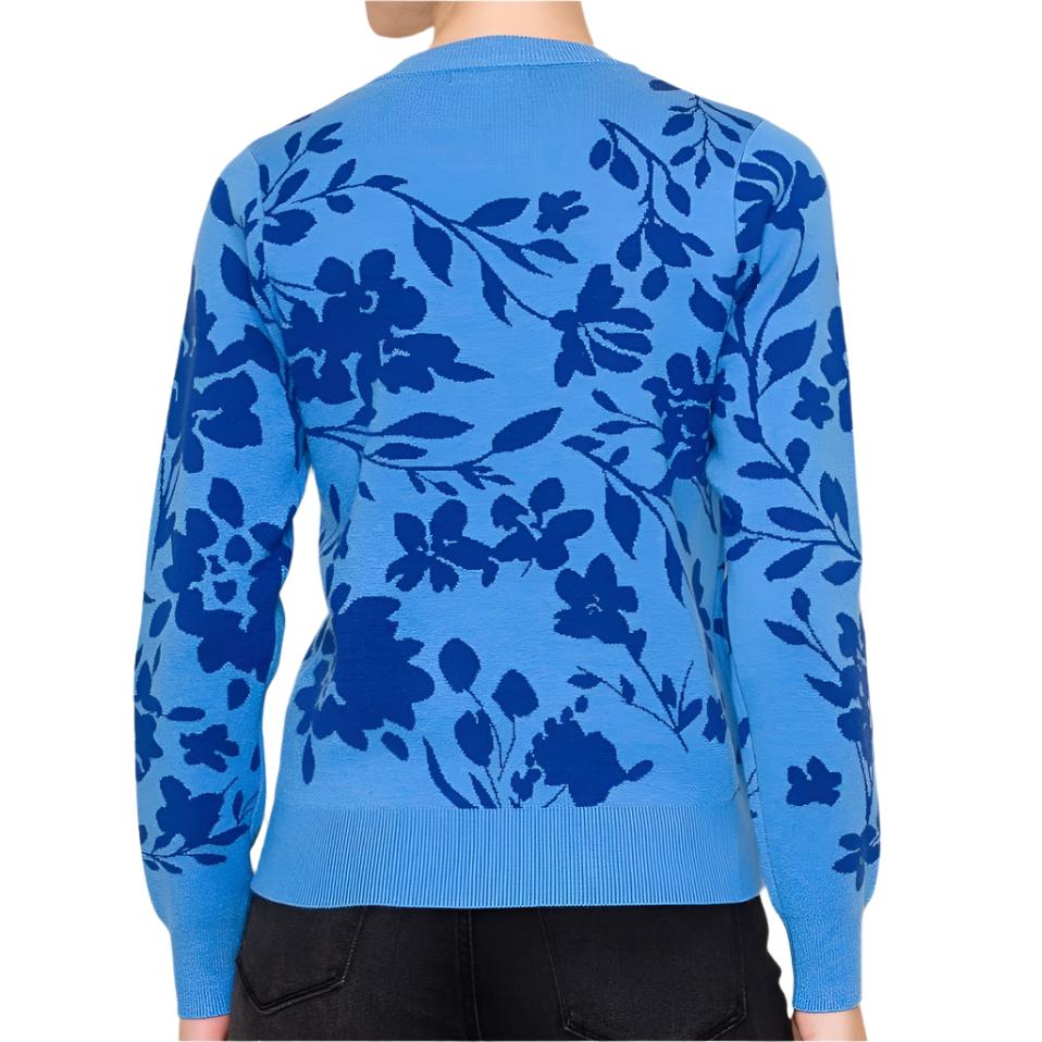 Blue Floral Jacquard Sweater