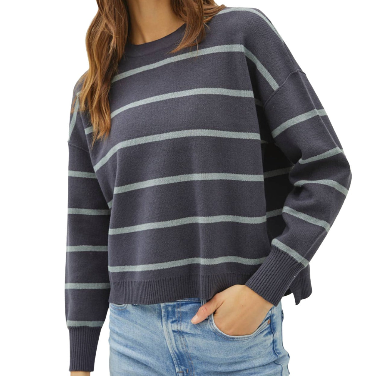 Slate Striped Knit Sweater