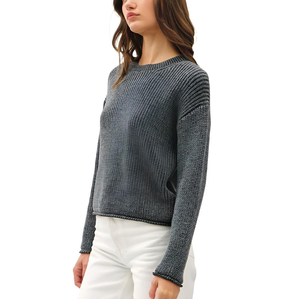 Charcoal Chunky Acid Wash Knit Sweater