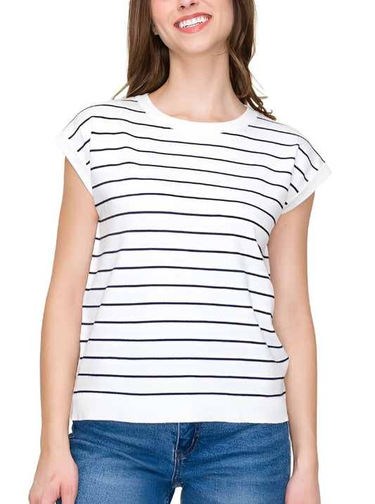 Ivory and Navy Stripe Summer Sweater