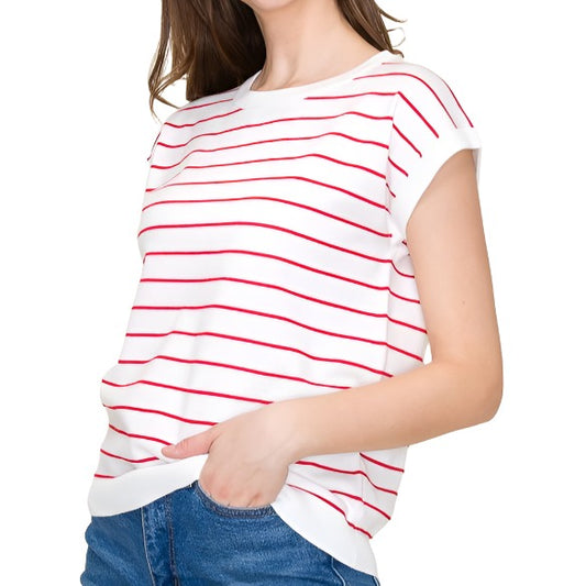 Ivory and Red Stripe Summer Sweater