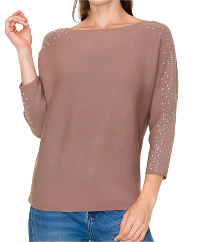 Mocha Rhinestone Sweater