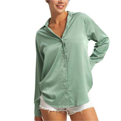 Spring Sage Satin Blouse