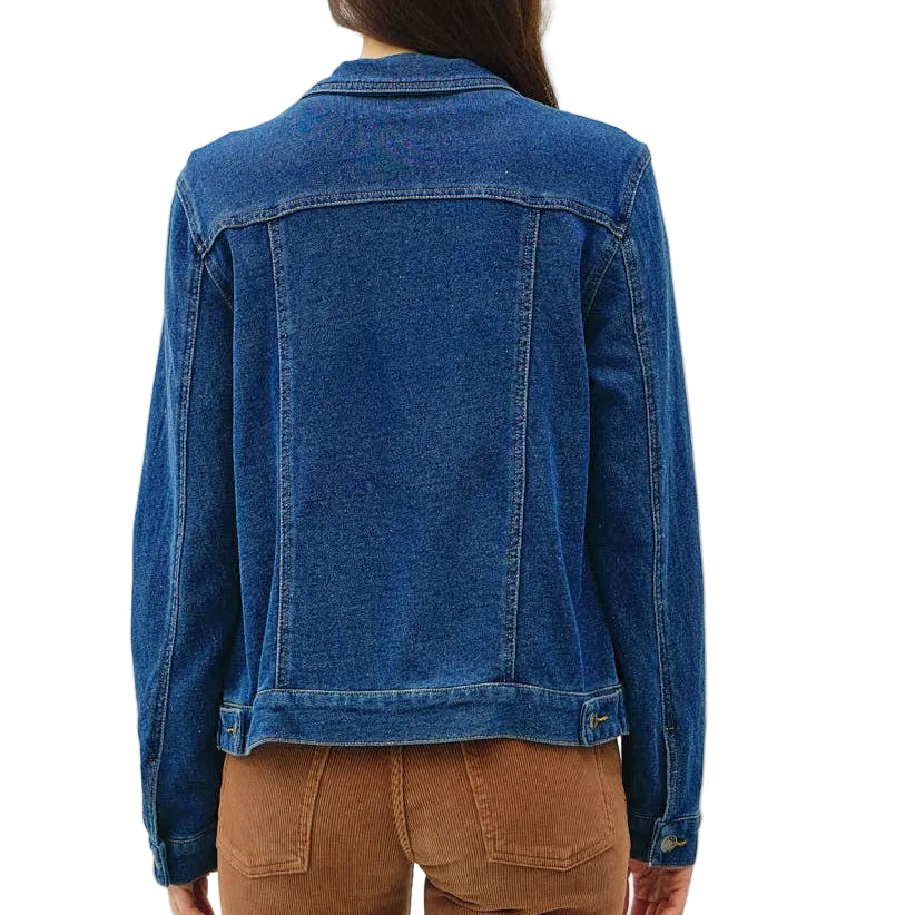 Dark denim garment-dye cotton fleece trucker jacket