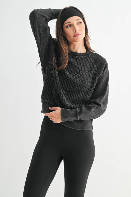 Black Cozy Waffle Knit Pullover