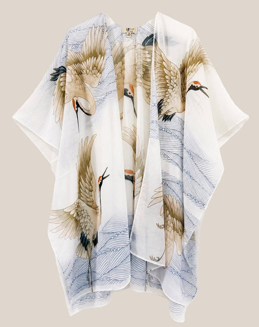Japanese Wave Crane Kimono