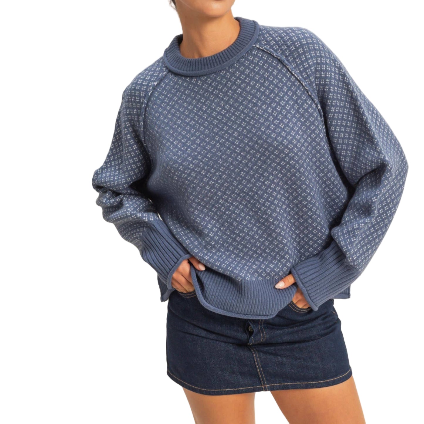 Dusty Blue Patterned Sweater