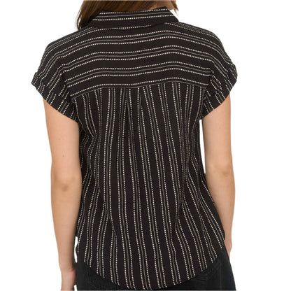 Black Stripe Half Button Collared Shirt