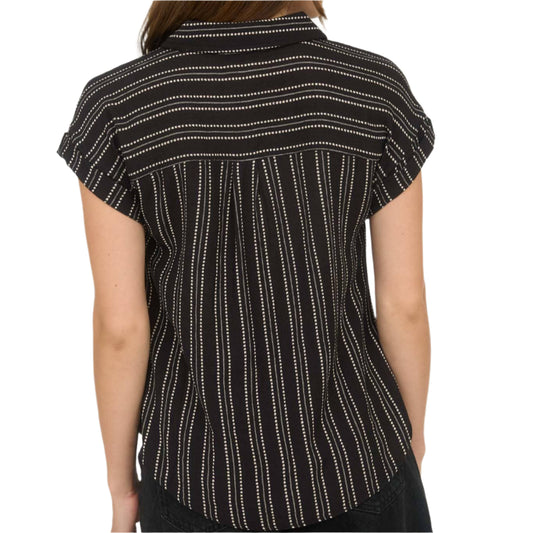 Black Stripe Half Button Collared Shirt