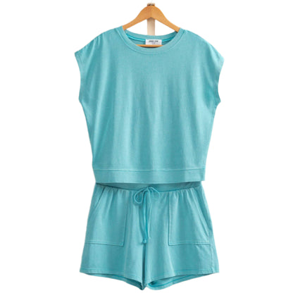 Iced Aqua Matching Top And Shorts Set