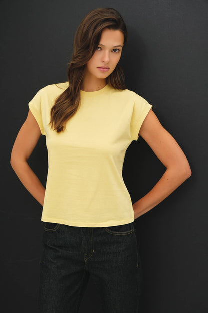 Dusty Yellow Cotton Crew Neck Tee