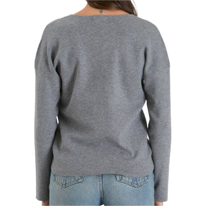 Grey Solid V-Neck Sweater