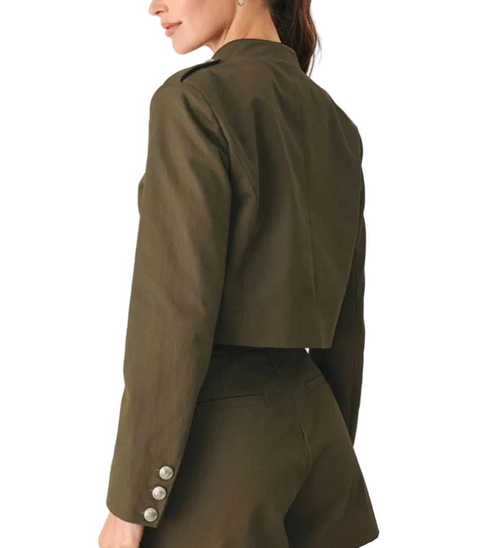 Olive Woven Crop Jacket