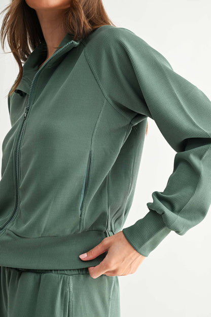 Luxe Sand Elder Green Wash Rib Zip Jacket