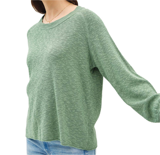 Sage Raglan Slub-Knit Spring Sweater