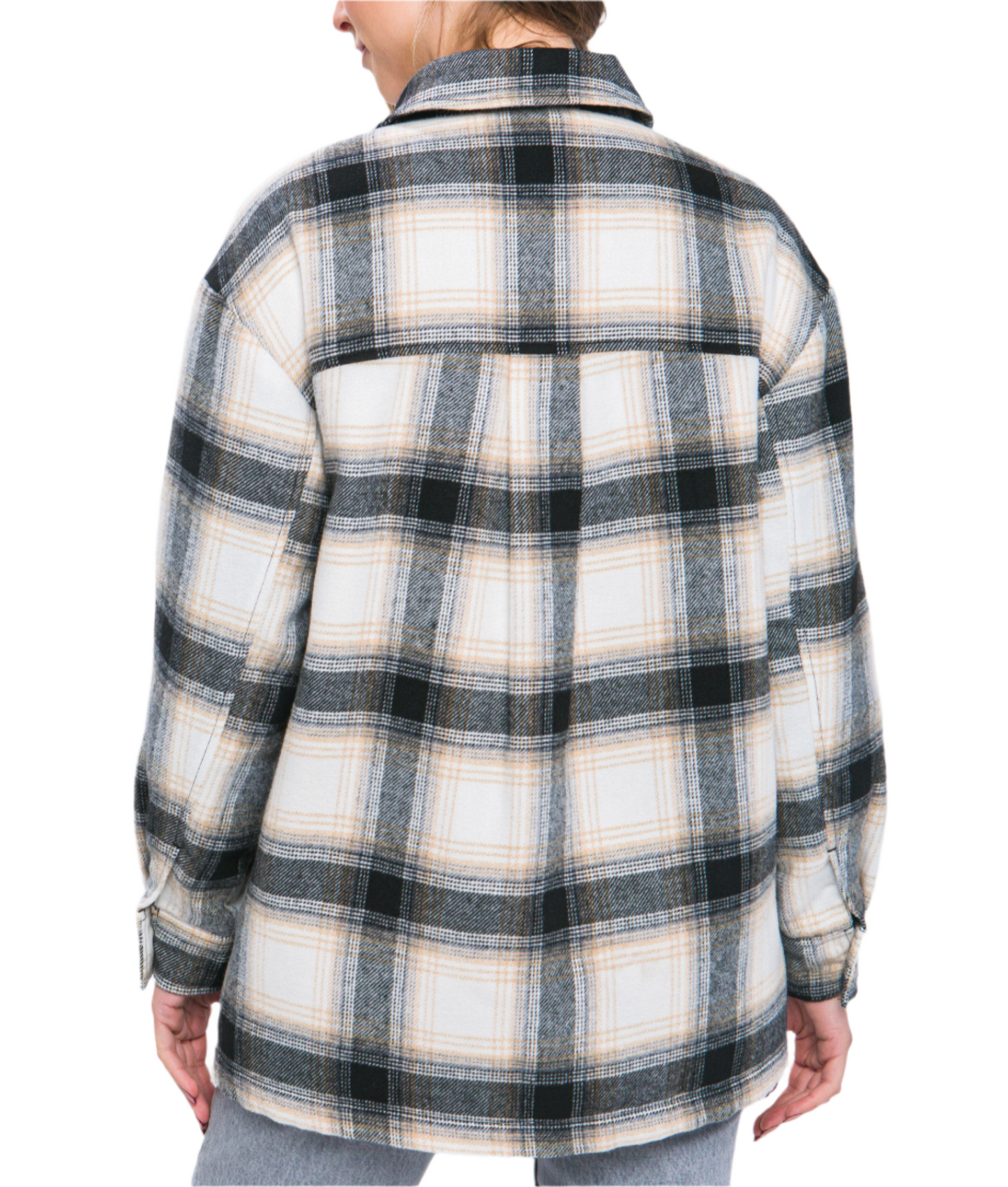 Plaid Button Up Coat with Sherpa Lining