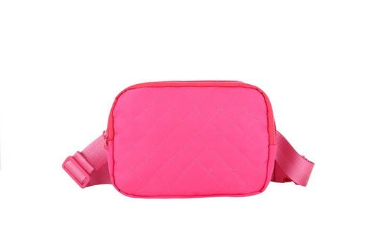 Solid Color Quilted Microfiber Waist Handbag: Fuchsia