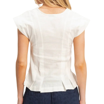 Off White V-Neck Button Down Top