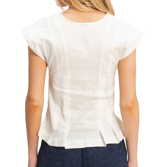 Off White V-Neck Button Down Top