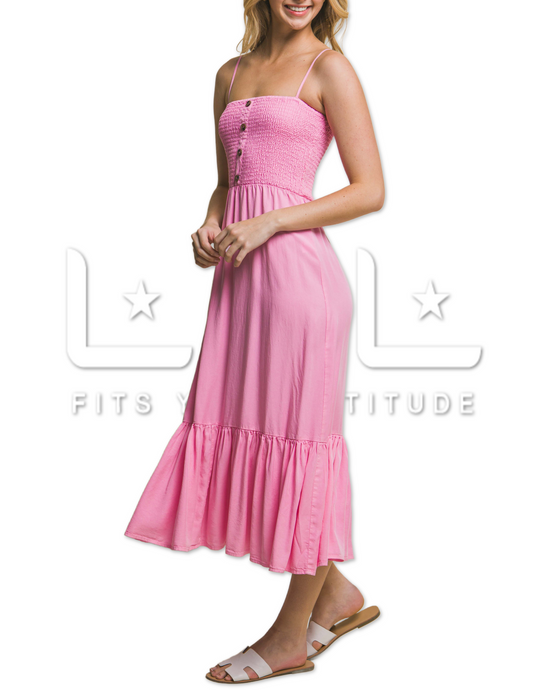 Pretty In Pink Smocked Maxi Tencel Dress
