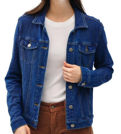Dark denim garment-dye cotton fleece trucker jacket