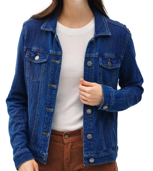 Dark denim garment-dye cotton fleece trucker jacket