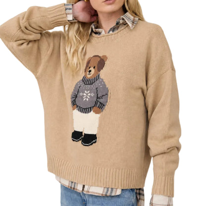 Khaki Crewneck Teddy Sweater