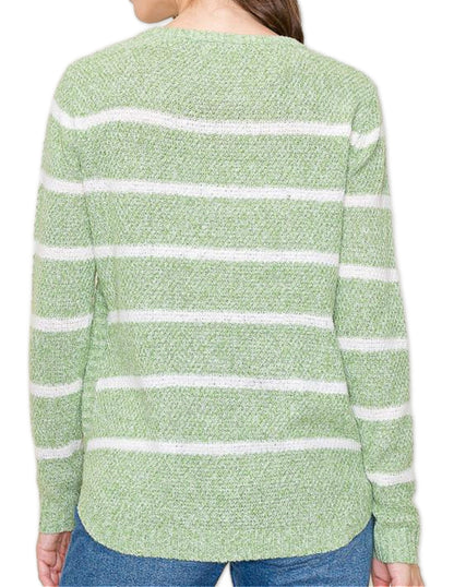 Textured Stripe Sweater - Green and Ivory