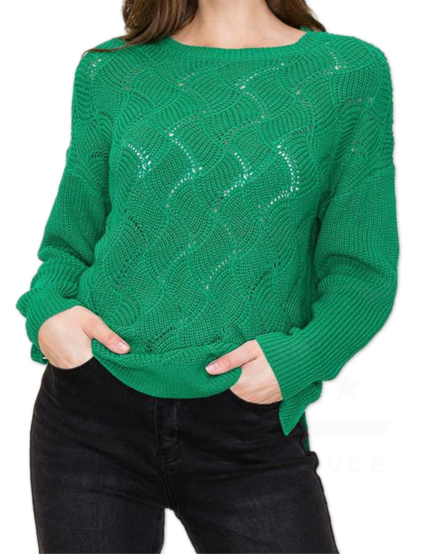Crochet Detail Sweater - Green
