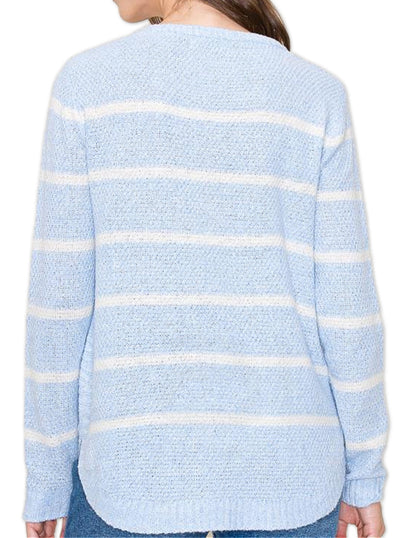 Textured Stripe Sweater - Blue and Ivory