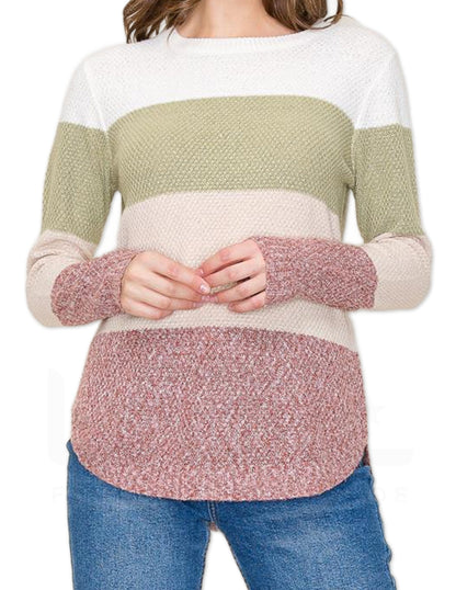 Color Block Sweater - Olive and Taupe