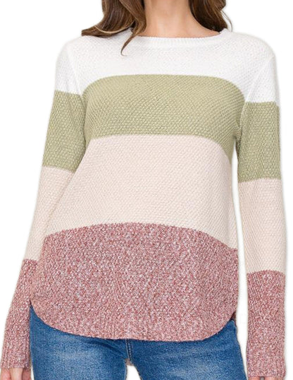 Color Block Sweater - Olive and Taupe