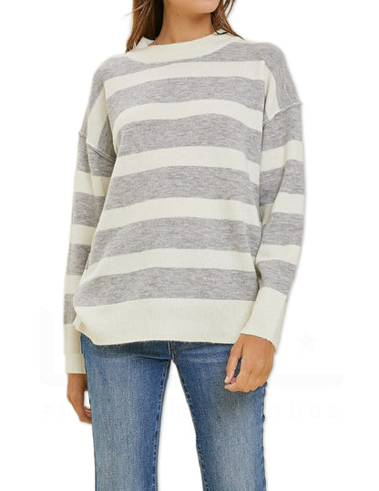 Striped Sweater - Heather grey