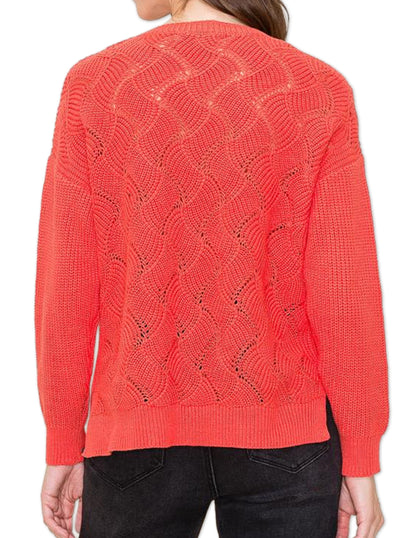 Crochet Detail Sweater - Dark Coral