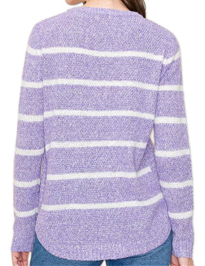 Textured Stripe Sweater - Lavender and Ivory