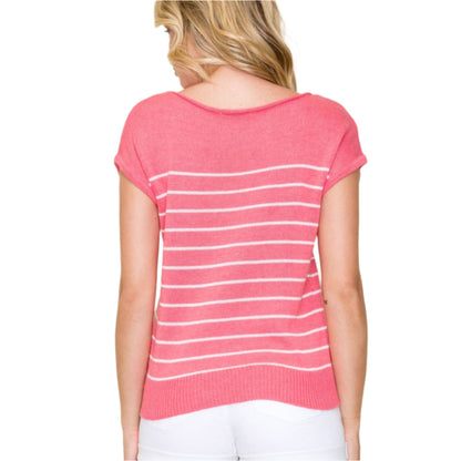 Coral Striped Sweater