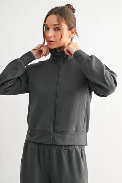 Ash Gray Luxe Sand Wash Rib Zip Jacket