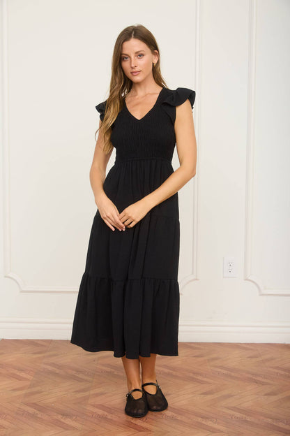 White Flutter Midi Dress