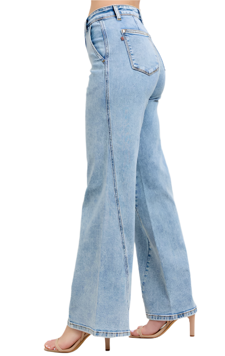 Stone Wash Retro Wide Jeans