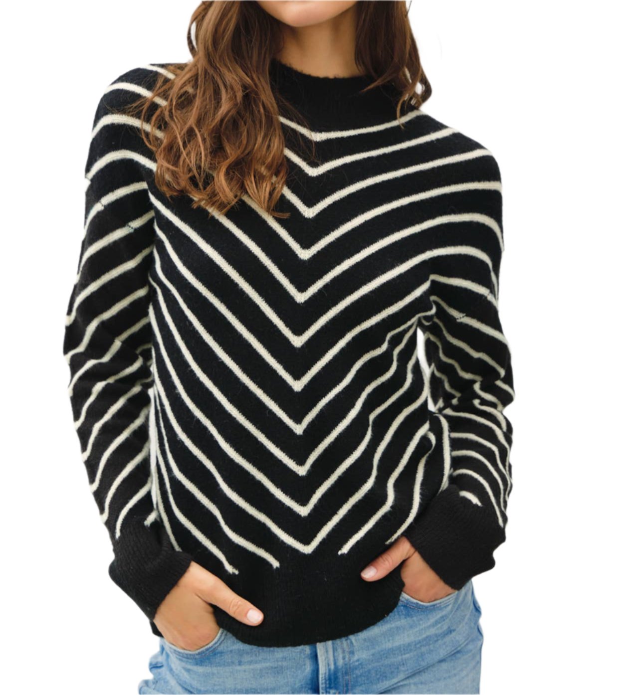 Diagonal Stripe Mock Neck Sweater