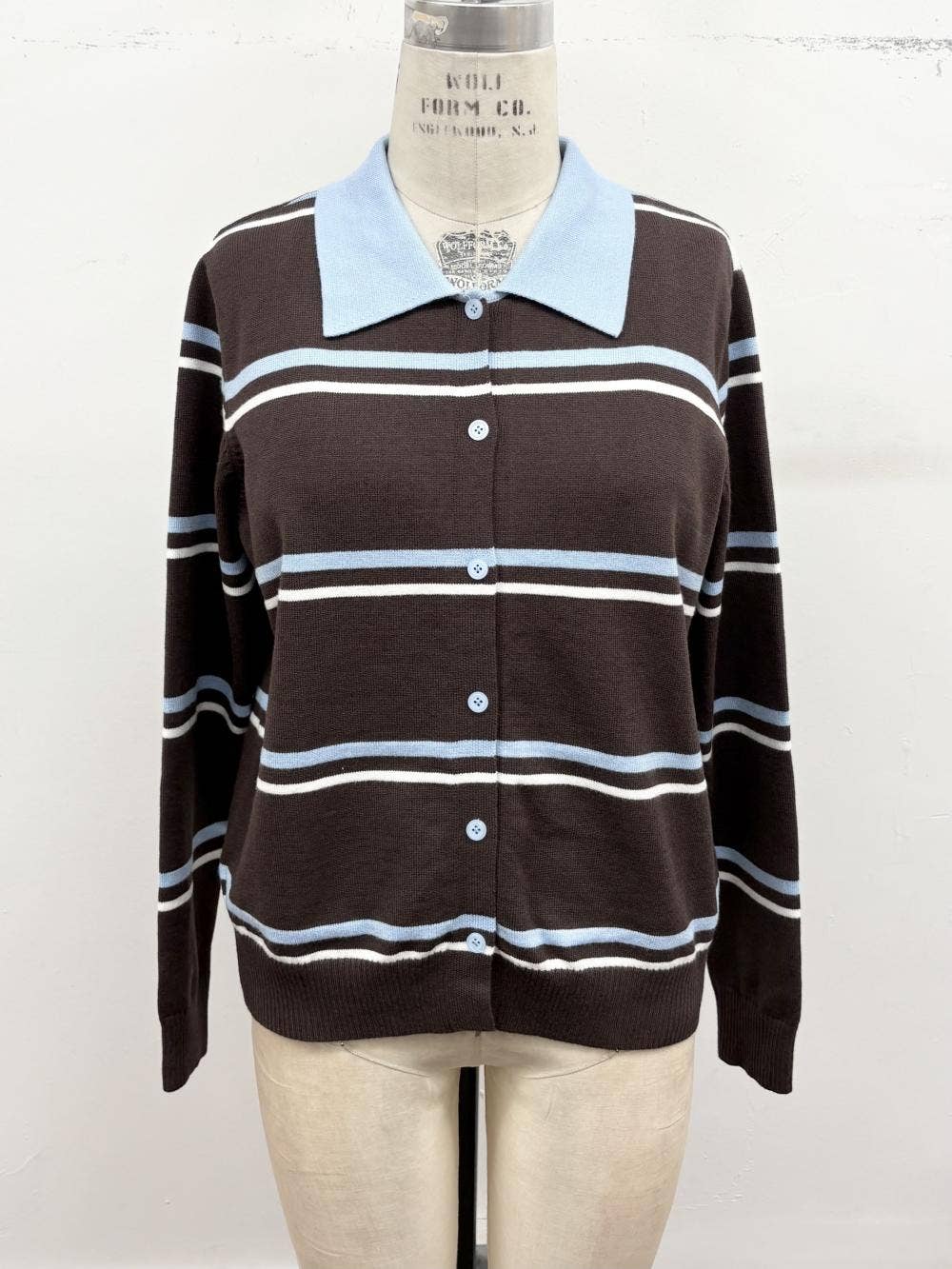 Striped Collared Knit Cardigan
