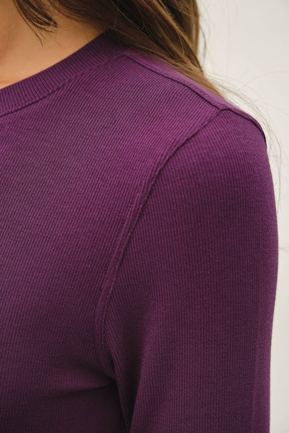 [NEW COLOR] Ribbed Crewneck Long-Sleeve Basic Top Eggplant