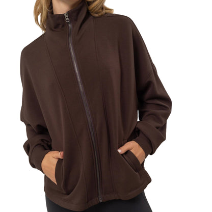 High Neck Zip-Up In Espresso