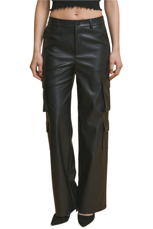 Vegan Leather Cargo Pants