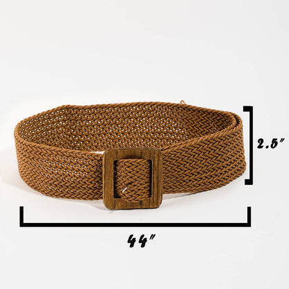 Wooden Square Buckle Braided Brown Belt