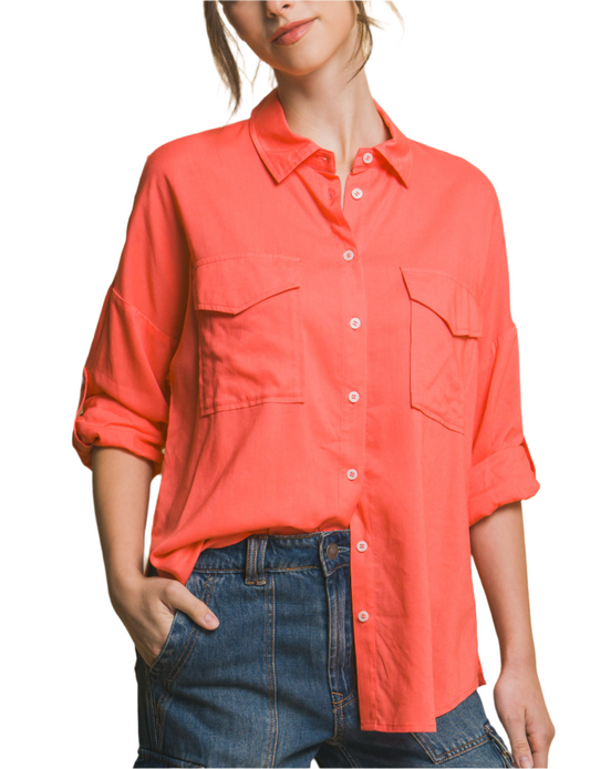 Sunset Coral Linen Oversized Shirt