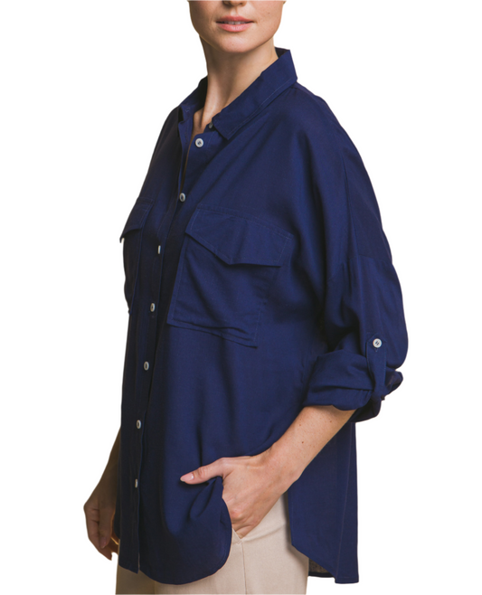 Navy Linen Oversized Shirt