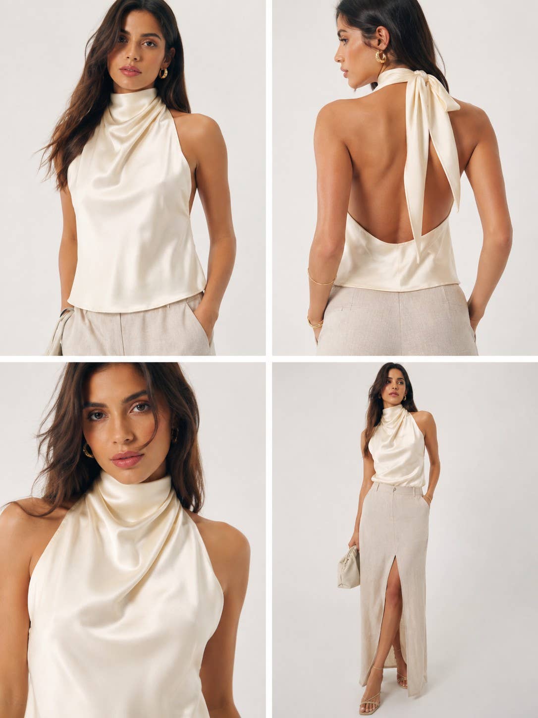 Black Satin Halter Neck Open Back Top