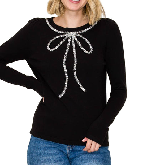 Jewel Bow Black Sweater