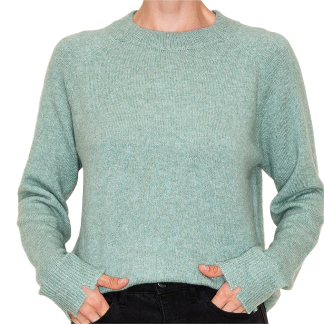 Winter Mint Distressed Hem Sweater